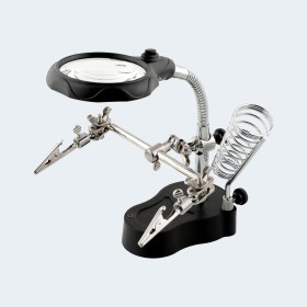 عدسة مكبرة مع حامل بوردة وحامل كاوية Magnifier With  Alligators Holders & Solder Iron Stand