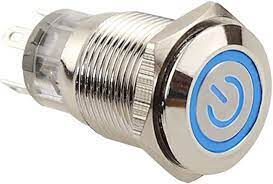 ON-OFF switch 16mm waterproof metal self-locking type with 220v blue led POWER SYMBOL